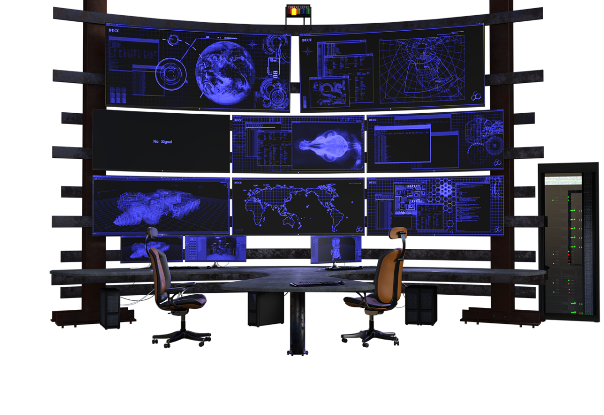 An example Network Operations Center (NOC) display consisting of multiple monitors, each showing a different tool's display.