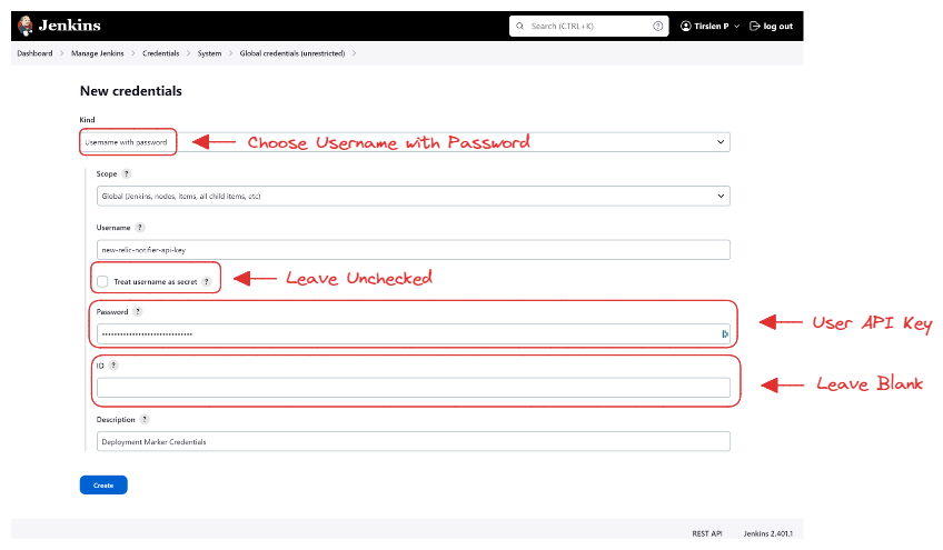 How to manually create the credentials in Jenkins.
