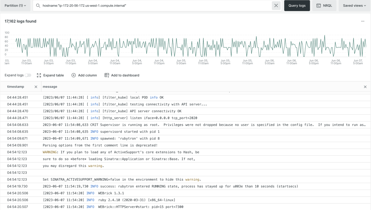 Logs collected through New Relic infrastructure