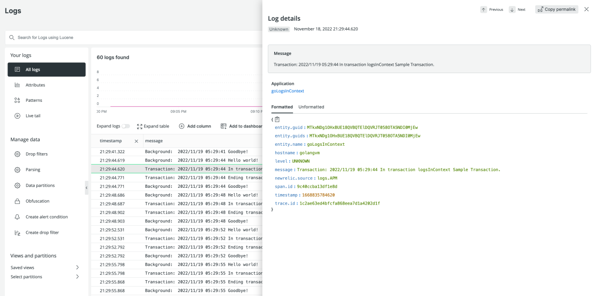 Logs in Context with New Relic