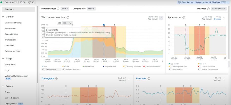 Deployment change tracking in New Relic