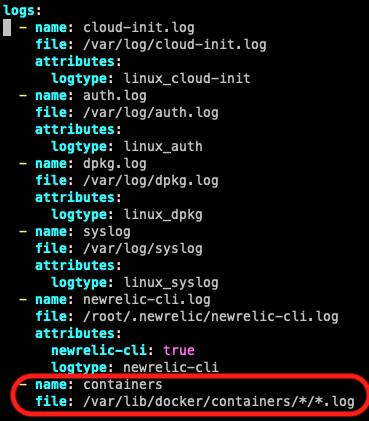 container logs infra config