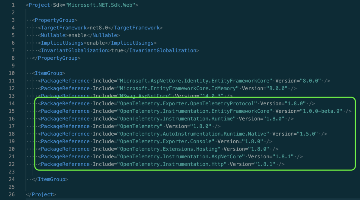 OpenTelemetry Nuget packages backend