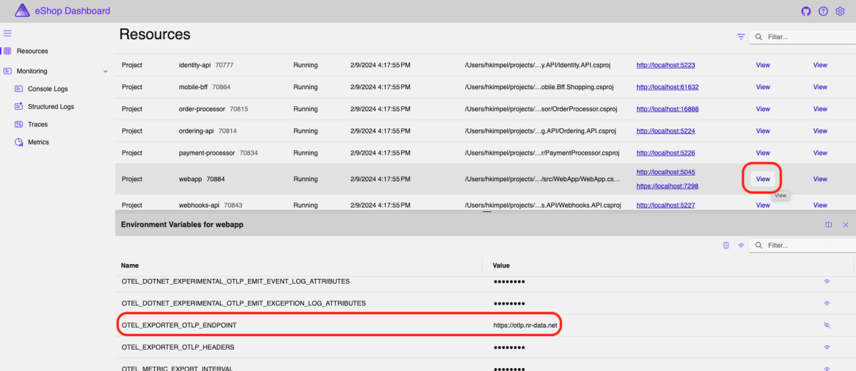 eshop dashboard environment