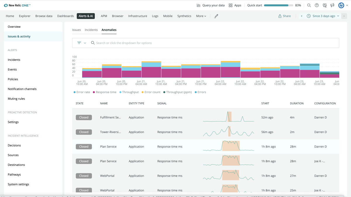 New Relic product screen capture AIOps 