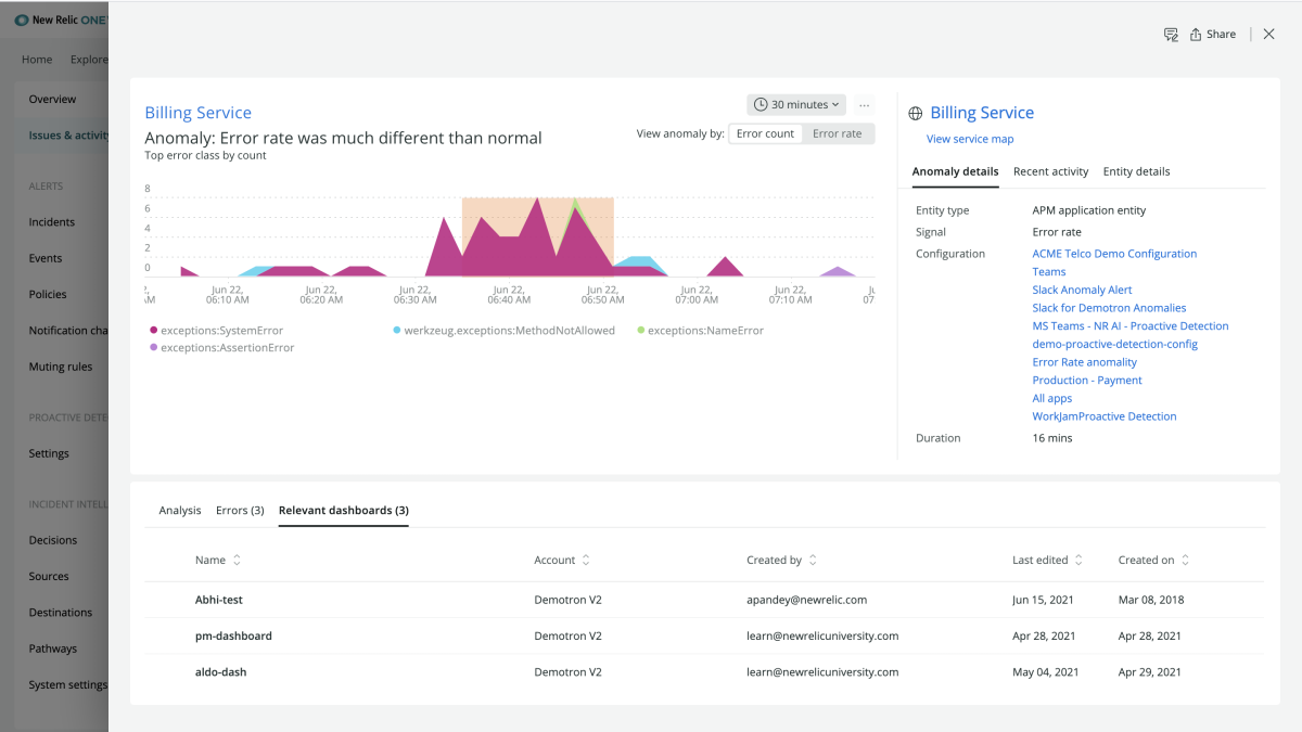 New Relic product screen capture