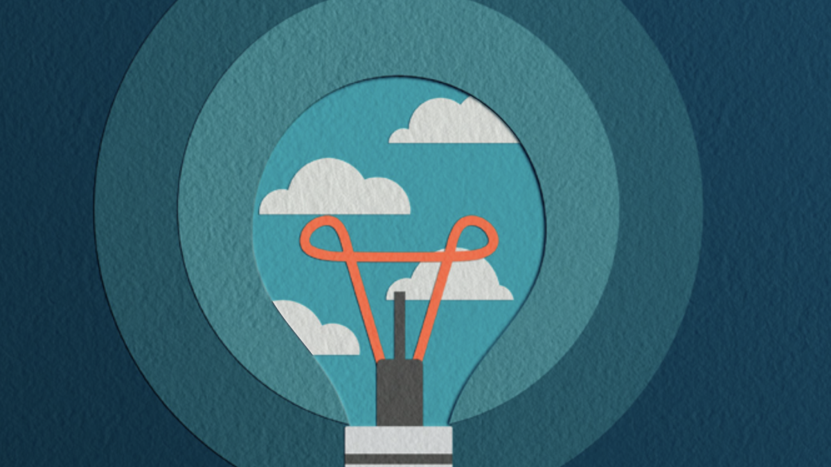 Cloud around a lightbulb, made out of different types of construction paper