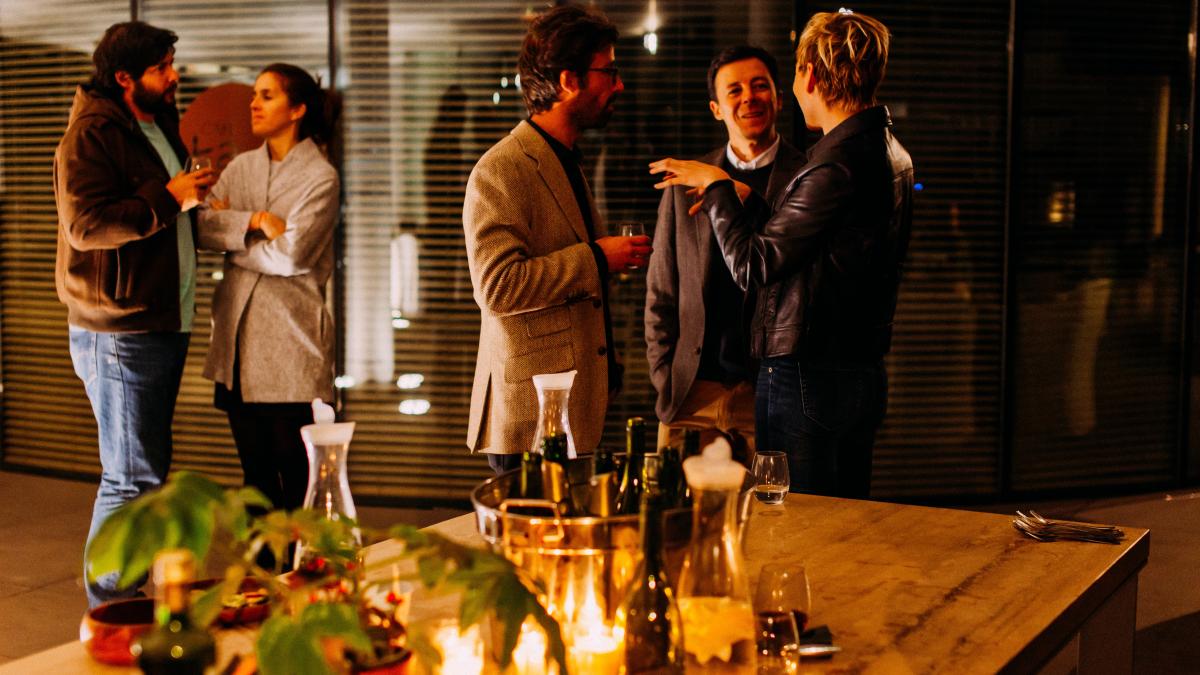 People mingling at a party