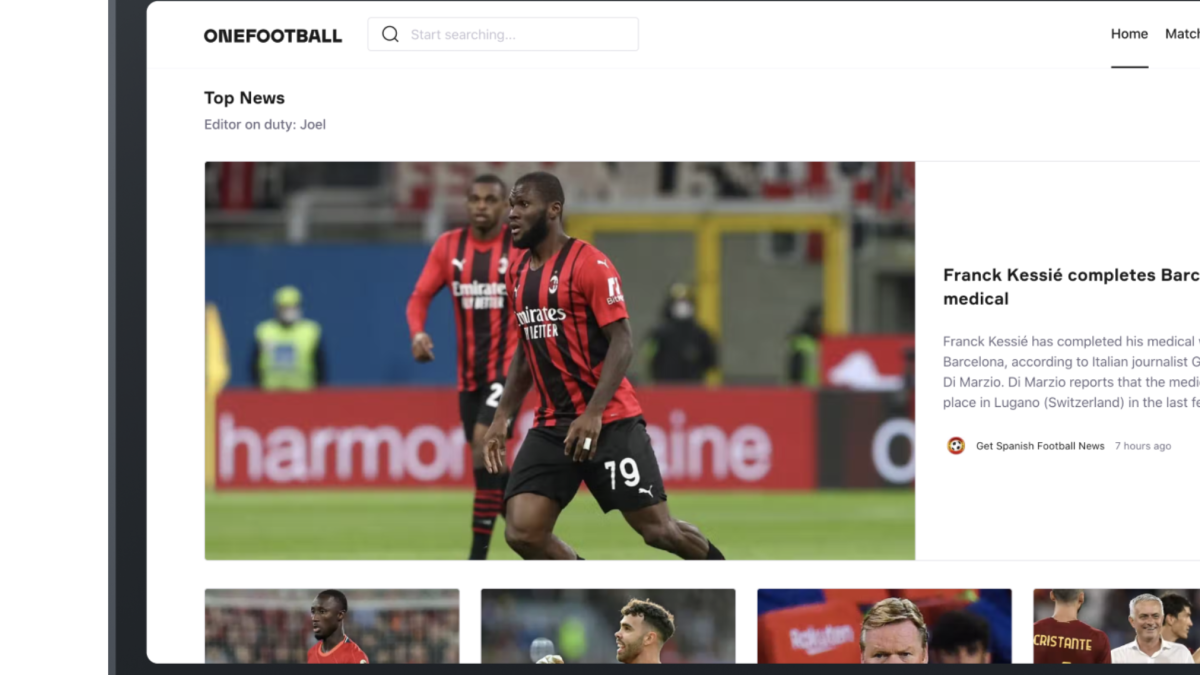 Screenshot of the Onefootball website