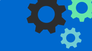 Green and black gears on a blue background