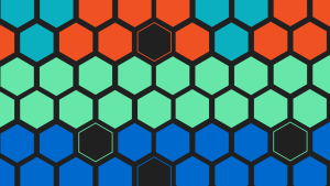 New Relic Navigator illustration with multiple colored stacked honeycombs in red, teal, green, blue, and black interspersed elements