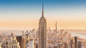 Aerial view of the New York skyline on a sunny afternoon