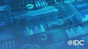 Imagen hero de IDC que muestra dashboards y gráficos con un fondo azul