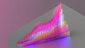 Imagem de gráfico com picos e vales multicoloridos em 3D