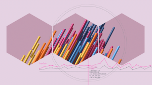 Imagem de varetas coloridas dispostas como um gráfico de barras, dentro de três hexágonos