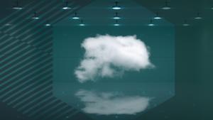 Cloud in a hexagon with lights over it on a green background