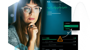Woman looking at charts and alerts with New Relic