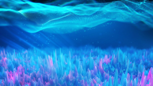 Digital anmutende Wellen und Spitzen in Blau- und Violetttönen 