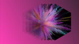 Graphique de 6 hexagones superposés avec des touches de couleurs vives rayonnant comme une explosion