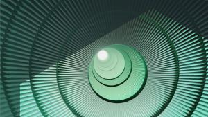 Imagen de un túnel verde con siete segmentos y líneas negras