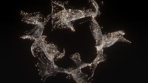 Image of abstract data, gold on dark background
