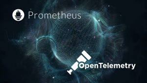 Prometheus and OpenTelemetry logo layered over circular graphic