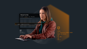 woman on computer with various security certifications