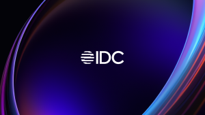 IDC logo depicted within bright stripes background