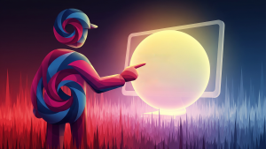 Abstract image of a person operating a PC