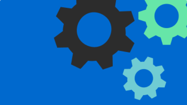 Green and black gears on a blue background
