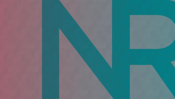 NRU spelled in blue over pink gradient