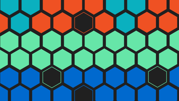 New Relic Navigator illustration with multiple colored stacked honeycombs in red, teal, green, blue, and black interspersed elements
