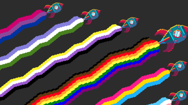 Rockets with Pride rainbow tails