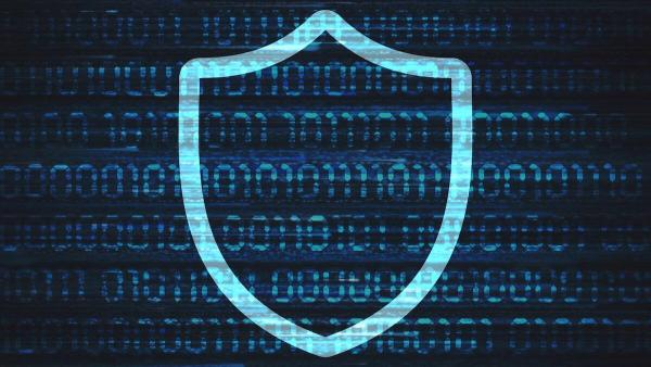 Sicherheitslogo mit binärem Code im Hintergrund 