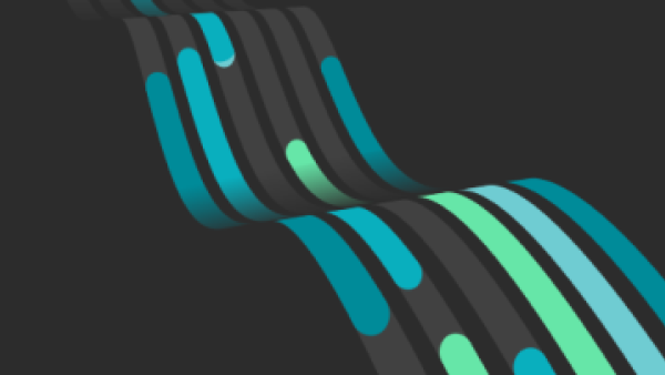Grüne und blaue Linien in Kurvenform mit Biegung nach unten rechts auf dunklem Hintergrund