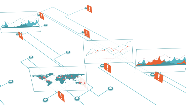 Screens connected by data lines 