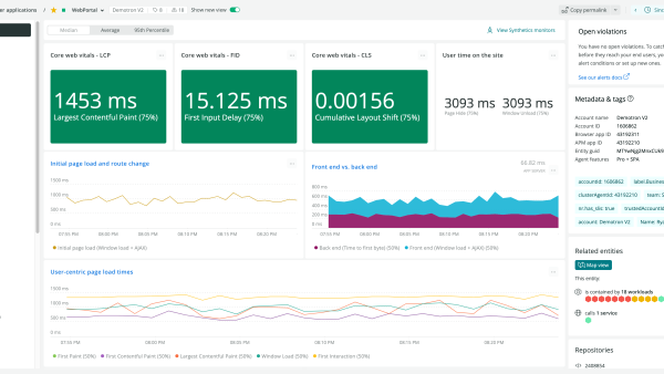 Screenshot of the New Relic browser dashboard