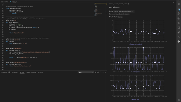 New Relic CodeStream을 사용해 IDE에 통합된 코드 레벨 메트릭과 대시보드의 스크린샷