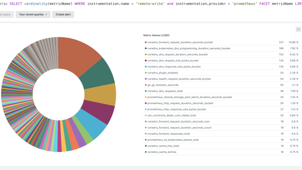 Pie chart shows high cardinality data in a New Relic dashboard
