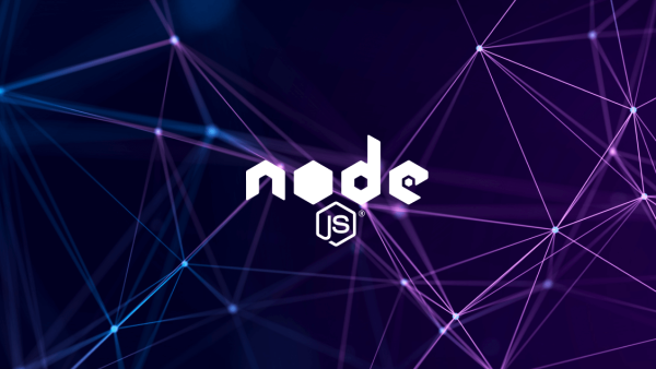 Node.js logo layered over graphic lines