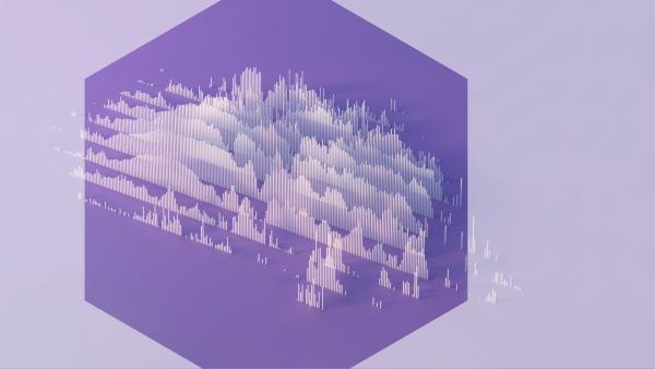 Image of clouds in the shape of charts, in 8 rows, inside a purple hexagon