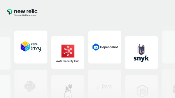 Logos von vier Security-Tools von Drittanbietern, die sich wie im Blog beschrieben mit New Relic integrieren lassen