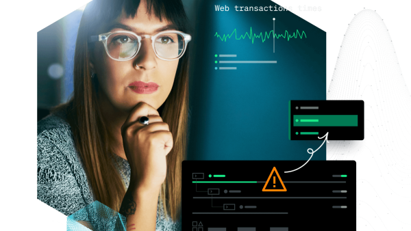 Woman looking at charts and alerts with New Relic