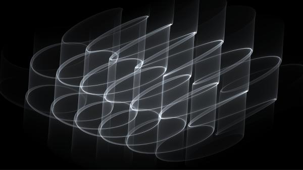 흰색 소용돌이 패턴의 흑백 이미지, 행으로 표시된 원통 모양