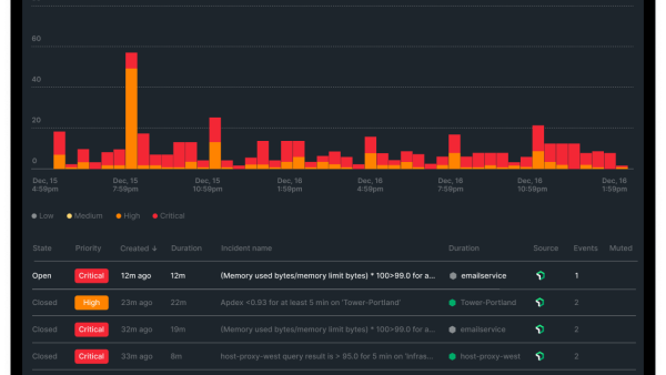 Screen showing Issues and Activity with alerts listed as critical or high