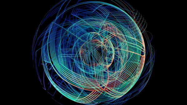Image of swirling neon lines on black background.