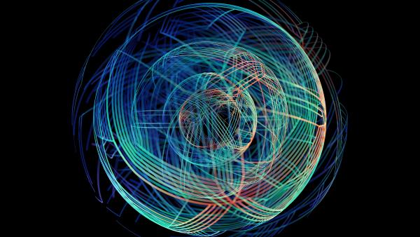 Image of swirling neon lines on black background.