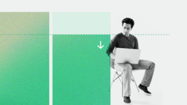 컴퓨터를 사용하는 사람과 막대 그래프