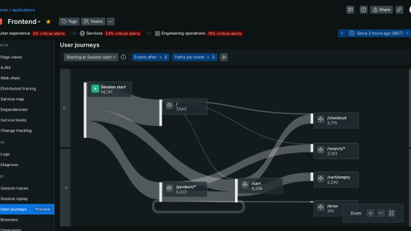 Browser User Journey visualization within the New Relic UI.