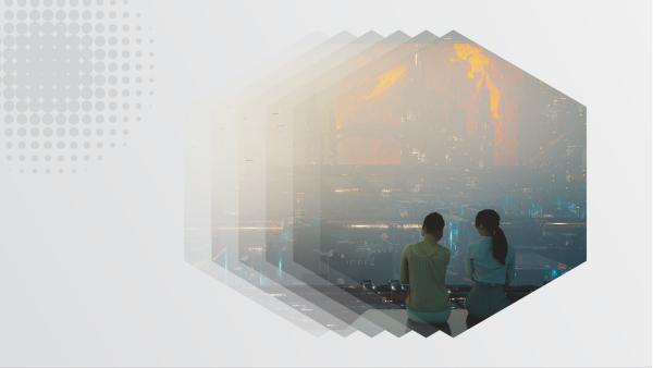 2 women looking onto cityscape